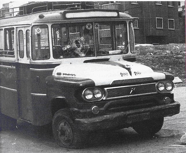 The famous bus in which the Palestinians traveled through the neighborhood of Ein Remmaneh