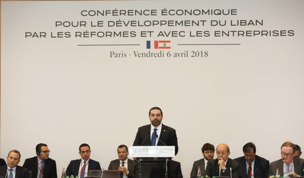 Le Premier Ministre Libanais Saad Hariri, lors de la conférence CEDRE en avril 2018. Crédit Photo: Dalati & Nohra