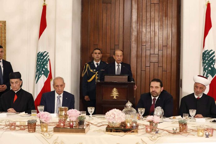 L'allocution du Président de la République lors de l'Iftar qui s'est tenu le 24 mai 2018 au Palais Présidentiel. Crédit Photo: Dalati & Nohra. L'allocution du Président de la République lors de l'Iftar qui s'est tenu le 24 mai 2018 au Palais Présidentiel. Crédit Photo: Dalati & Nohra.