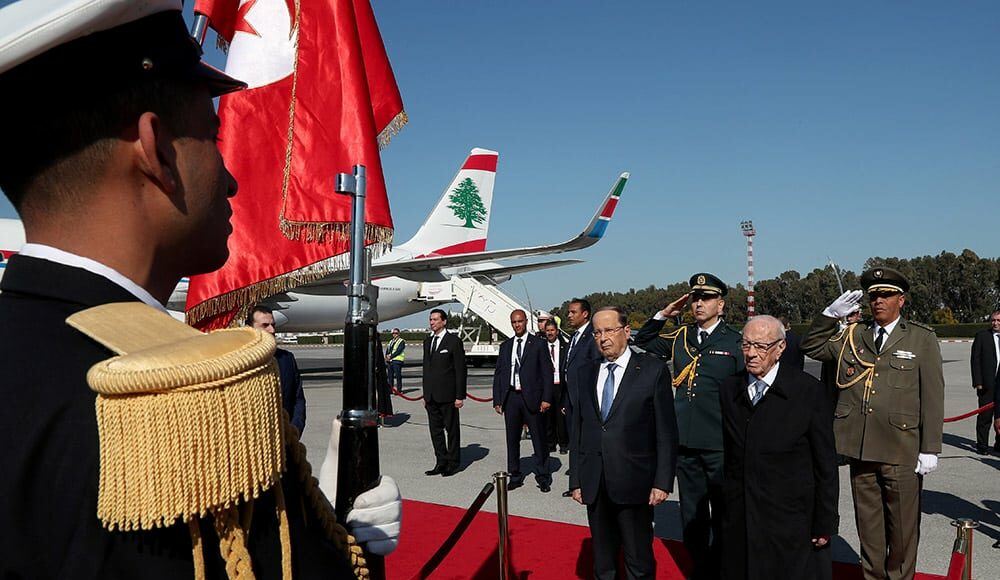 L'arrivée du Président de la République, le Général Michel Aoun, à Tunis, à l'occasion du 30ème des chefs d'états des pays membres de la Ligue Arabe. Crédit Photo: Dalati & Nohra