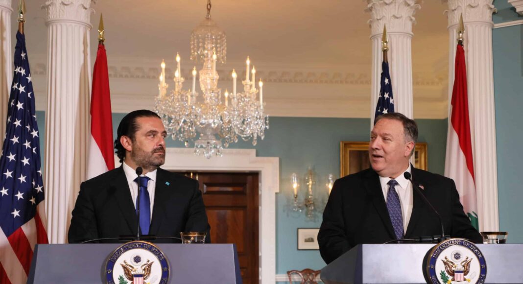 Le Premier Ministre Libanais Saad Hariri et le Secrétaire d'état américain Mike Pompeo, lors de la conférence de presse commune. Source Photo: Dalati & Nohra