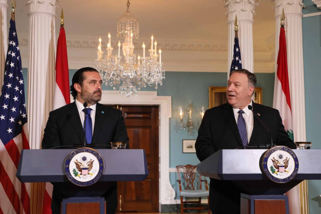 Dalati Saad Hariri Mike Pompeo Le Premier Ministre Libanais Saad Hariri et le Secrétaire d'état américain Mike Pompeo, lors de la conférence de presse commune. Source Photo: Dalati & Nohra