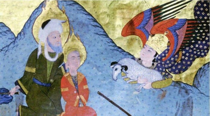 Le sacrifice d'Abraham, miniature persane illustrant La fine fleur des Histoires, par Louqman (1583, musée d’art islamique d’Istanbul)