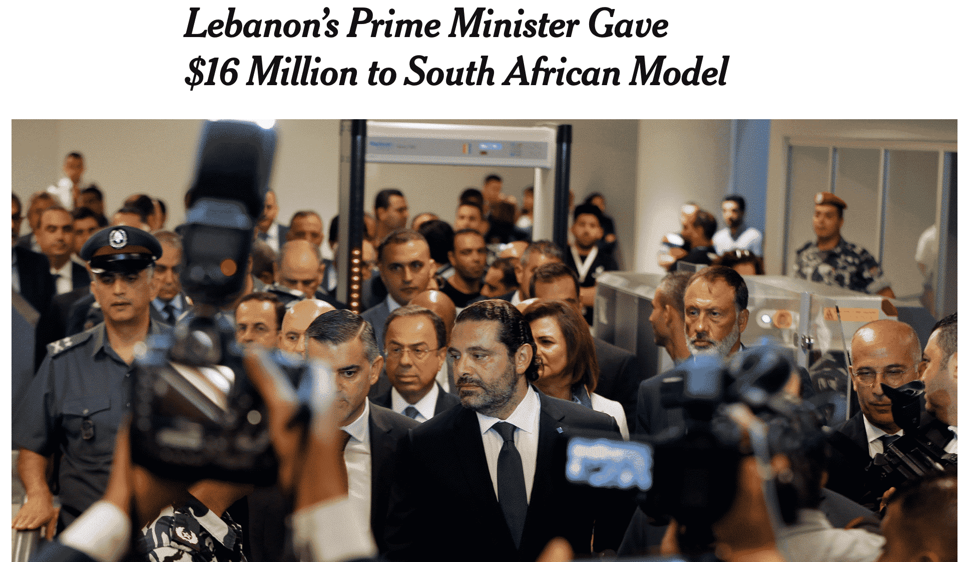 Capture d'écran de l'article du New York Times sur la relation extra conjugale du Premier Ministre Saad Hariri