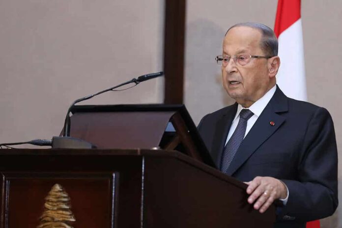 Dalati Aoun rencontre leventine Le Président de la République, le Général Michel Aoun, prononçant son discours lors de l'ouverture du congrès de la Rencontre Levantine, ce lundi 14 octobre 2019. Crédit Photo: Dalati & Nohra