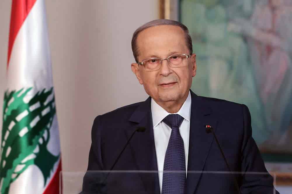 Le Président de la République, le Général Michel Aoun, prononçant un discours à l'occasion du 3ème anniversaire de son accession au pouvoir. Source Photo: Dalati & Nohra