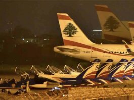Les avions de la patrouille de France sur le tarmac de l'aéroport international de Beyrouth. Source Photo: Instagram.