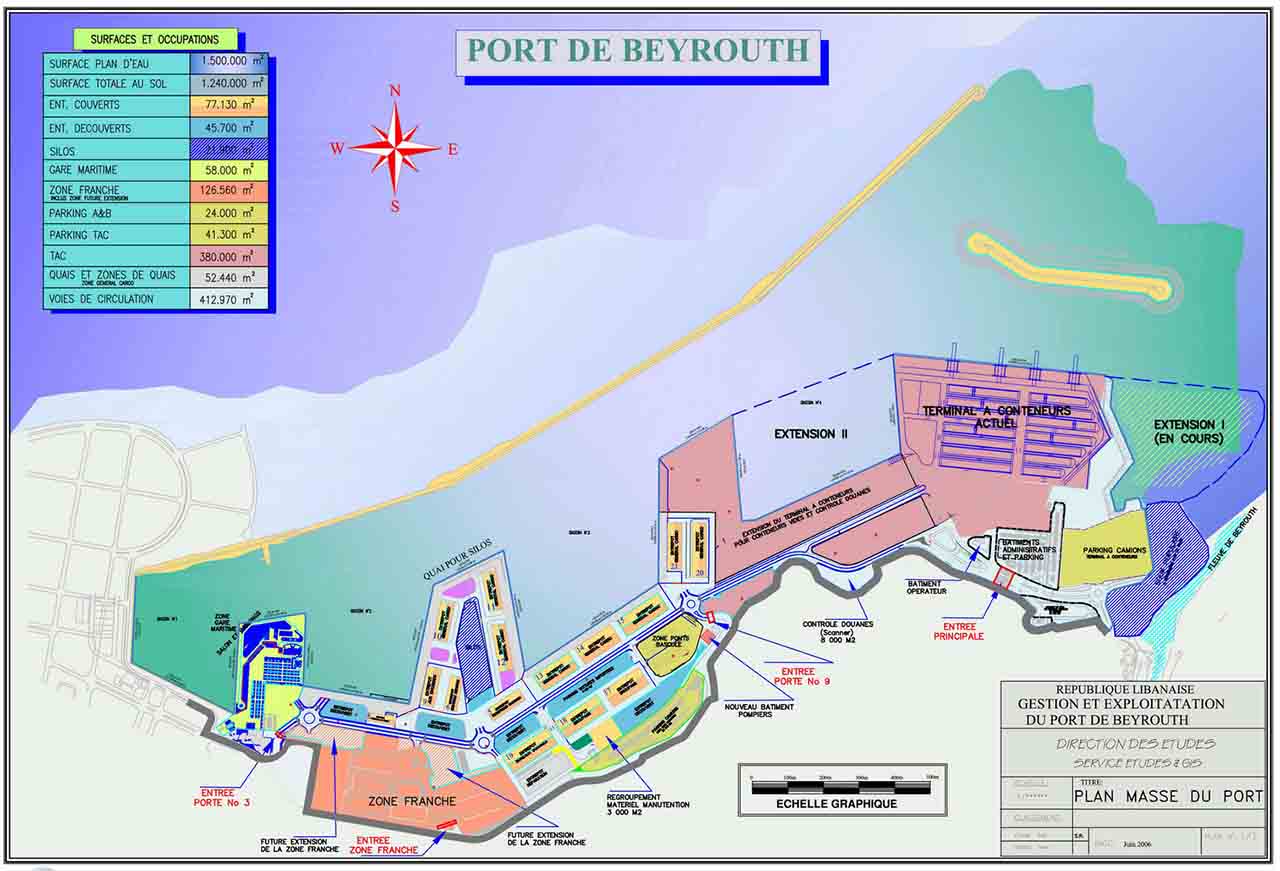 Carte du Port de Beyrouth avant l'explosion du 4 août 2020.