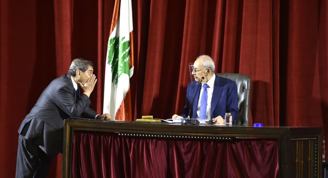 Le Président de la Chambre Nabih Berri et le Vice Président de la chambre Elie Ferzli. Crédit Photo: Parlement Libanais
