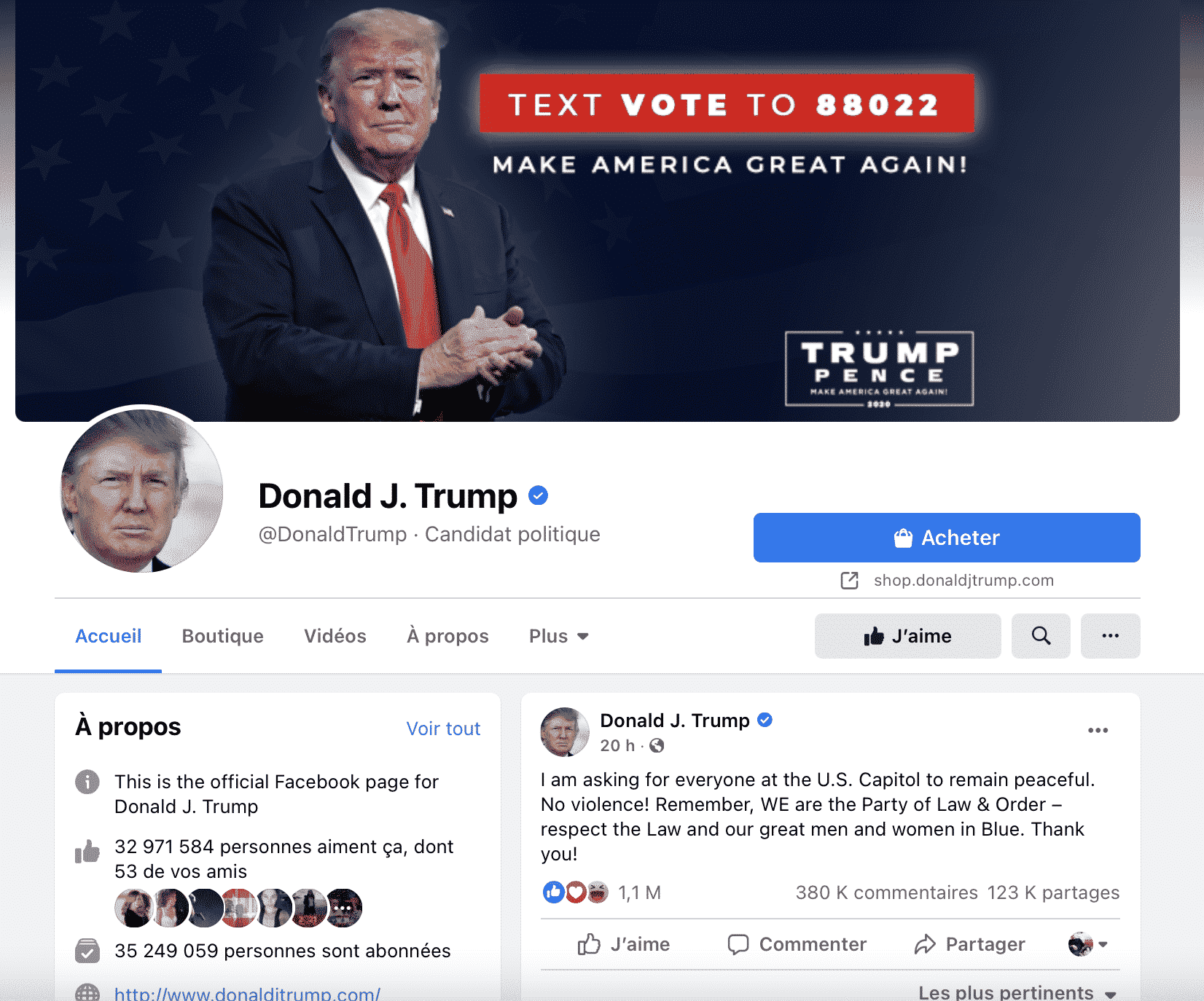 donald Trump page facebook