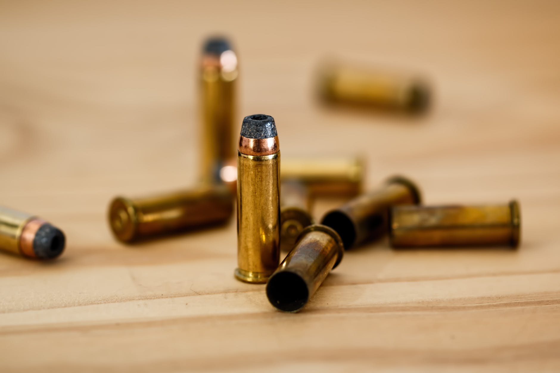 close up photography of brass bullets