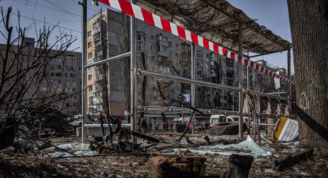 devastated bus stop in town after bomb explosion