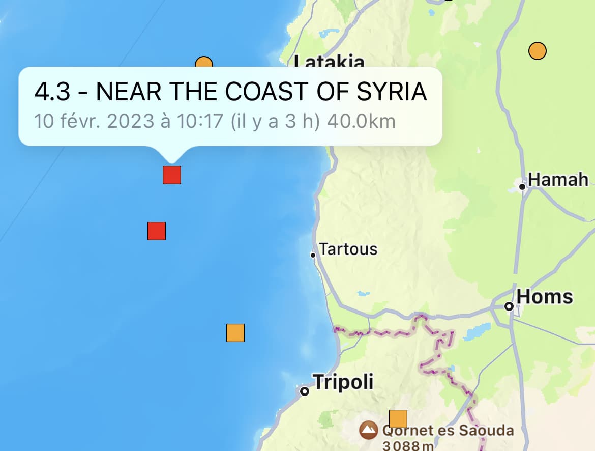 Un séisme au large des côtes syriennes secoue un peu le Nord du Liban