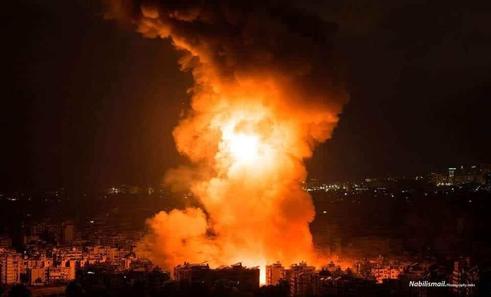 A picture of the raid that targeted the Al-Laylaki area a short while ago