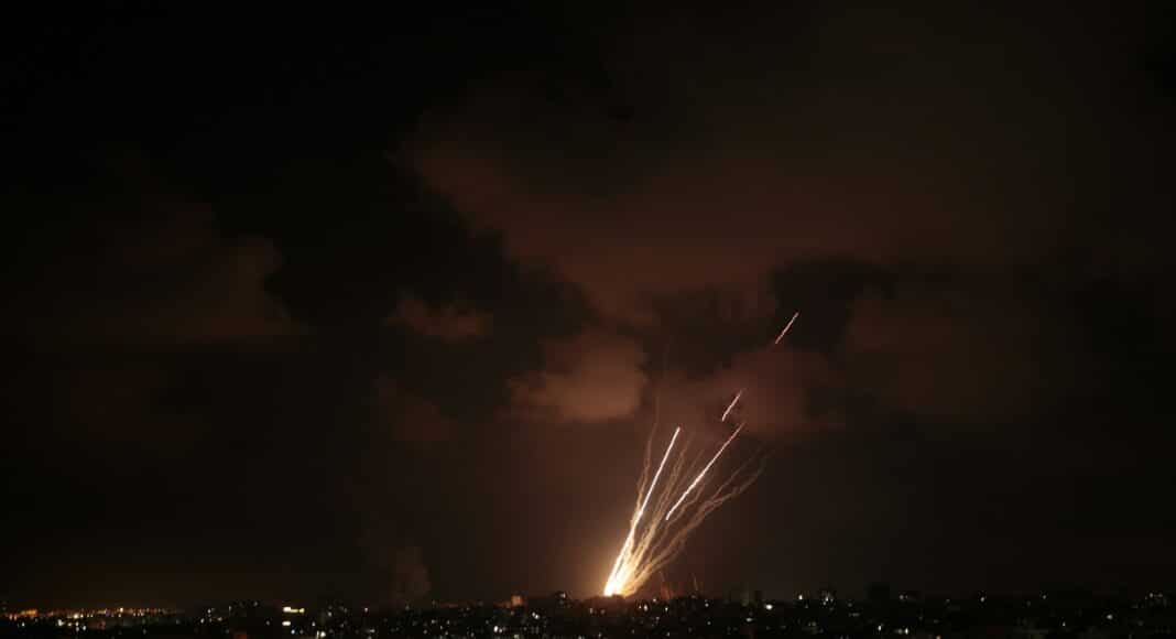 lightning striking a city