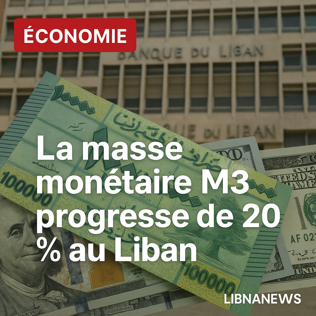 La masse monétaire M3 augmente de 20 % sur 12 mois au 11 septembre 2025 au Liban